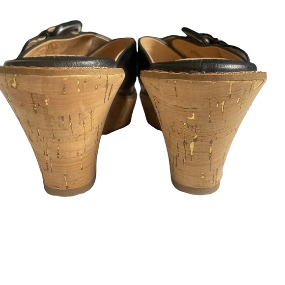 Sofft 9 Black Buckle Black Cross Strap Wedge Sandal 3" Heel - Picture 5 of 8